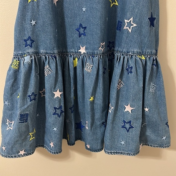 LOVE MOSCHINO Women’s Flounced Embroidered Sleeveless Denim Dress Sz 4 Girly - Picture 8 of 13